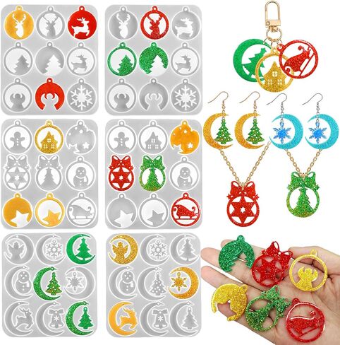 4 Pack Christmas Resin Earring Molds with Holes, Various Shapes Christmas Tree & Snowflake Silicone Mold for DIY Jewelry Pendant Stud Dangle Drop Earring Handmade Gift in Kuwait