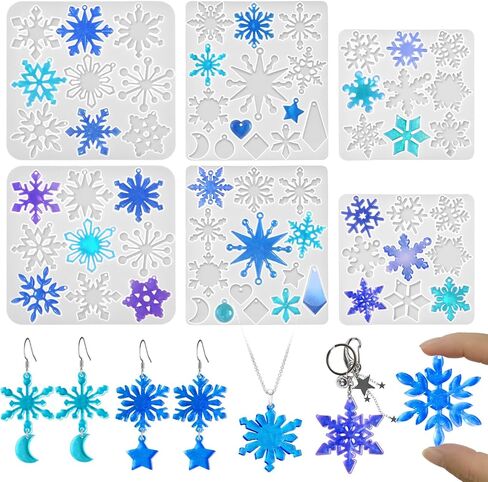 4 Pack Christmas Resin Earring Molds with Holes, Various Shapes Christmas Tree & Snowflake Silicone Mold for DIY Jewelry Pendant Stud Dangle Drop Earring Handmade Gift in Kuwait