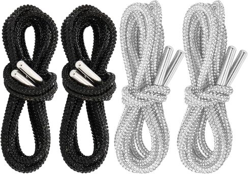 MVVM Rhinestone Shoe Laces, Glitter Crystal Shoelaces with Sparkling Diamonds for Sneakers, Tennis Shoes, Hoodies, Rave Outfits & Festival Accessories (Silver & Black) in Kuwait