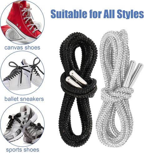 MVVM Rhinestone Shoe Laces, Glitter Crystal Shoelaces with Sparkling Diamonds for Sneakers, Tennis Shoes, Hoodies, Rave Outfits & Festival Accessories (Silver & Black) in Kuwait