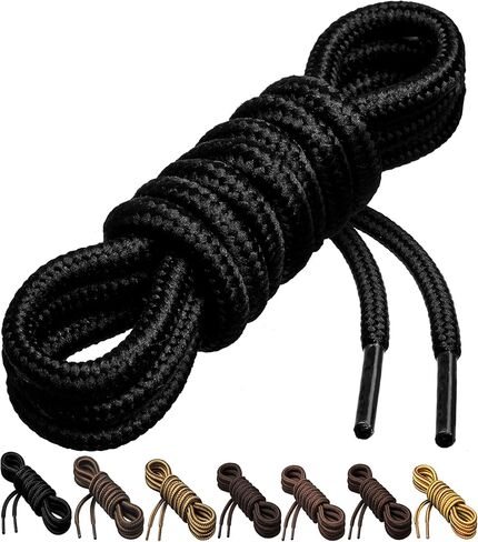 أربطة أحذية دائرية سميكة وشديدة التحمل مقاس 1/5 بوصة من خشب البتولا للأحذية طويلة الرقبة وأحذية المشي لمسافات طويلة. (63 بوصة (161 سم) -L، أسود) in Kuwait