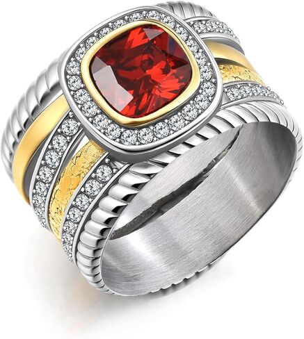 2 Tone Intertwined Crossover Statement Ring for Women,Stainless Steel Cubic Zirconia Wedding Rings for Women,Fashion Chunky Wide Index Finger Rings Jewelry in Kuwait