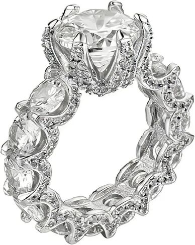 LRGKMCWTOB Fashion 925 خاتم CZ من الفضة الإسترلينية، خاتم زفاف مكعب زركونيا نصف الخلود قابل للتكديس، خاتم خطوبة هالة سوليتير أنيق من الألماس مقاس 10 in Kuwait