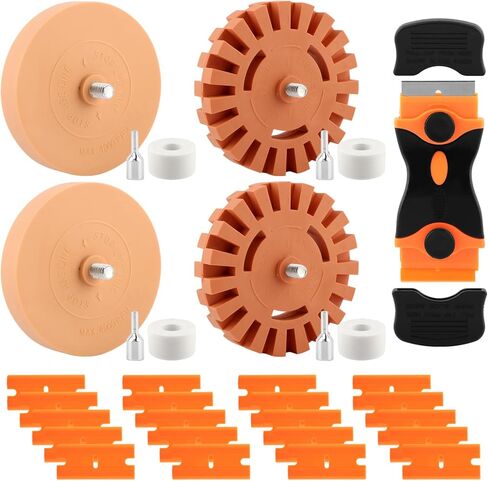Decal Remover Eraser Wheel Tool Kit with Drill Adapter and Plastic Scraper, 4 Pack Rubber Adhesive Decal Remover Wheel Without Damaging Car Paint for Car Sticker Glue Vinyl Eraser in Kuwait