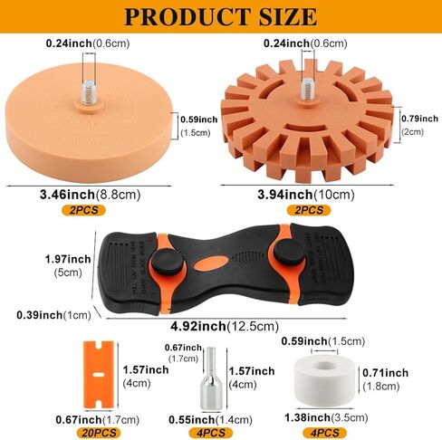 Decal Remover Eraser Wheel Tool Kit with Drill Adapter and Plastic Scraper, 4 Pack Rubber Adhesive Decal Remover Wheel Without Damaging Car Paint for Car Sticker Glue Vinyl Eraser in Kuwait