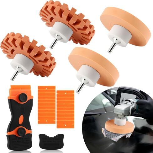 Decal Remover Eraser Wheel Tool Kit with Drill Adapter and Plastic Scraper, 4 Pack Rubber Adhesive Decal Remover Wheel Without Damaging Car Paint for Car Sticker Glue Vinyl Eraser in Kuwait