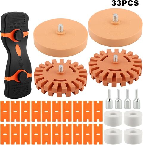 Decal Remover Eraser Wheel Tool Kit with Drill Adapter and Plastic Scraper, 4 Pack Rubber Adhesive Decal Remover Wheel Without Damaging Car Paint for Car Sticker Glue Vinyl Eraser in Kuwait