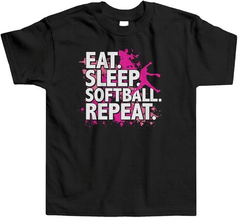 تي شيرت Threadrock للفتيات الصغيرات Eat Sleep Softball Repeat للأطفال الصغار in Saudi Arabia