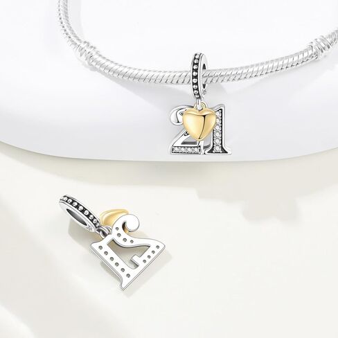 Number Charm for Bracelet & Necklace, Sterling Silver 925 with Cubic Zirconia & 18K Gold Plated Heart, Anniversary Birthday Age Gift (10 13 15 16 18 20 21 25 30 40 50 60) in Saudi Arabia
