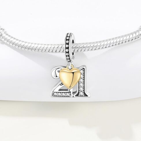 Number Charm for Bracelet & Necklace, Sterling Silver 925 with Cubic Zirconia & 18K Gold Plated Heart, Anniversary Birthday Age Gift (10 13 15 16 18 20 21 25 30 40 50 60) in Saudi Arabia