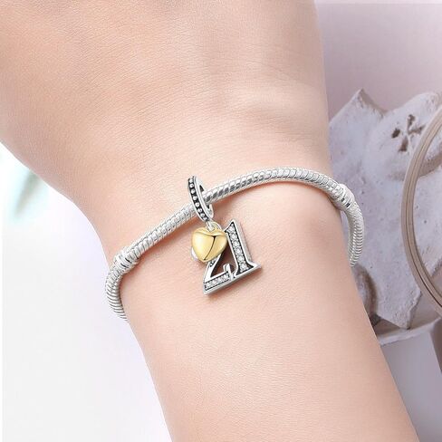 Number Charm for Bracelet & Necklace, Sterling Silver 925 with Cubic Zirconia & 18K Gold Plated Heart, Anniversary Birthday Age Gift (10 13 15 16 18 20 21 25 30 40 50 60) in Saudi Arabia