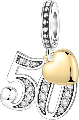 Number Charm for Bracelet & Necklace, Sterling Silver 925 with Cubic Zirconia & 18K Gold Plated Heart, Anniversary Birthday Age Gift (10 13 15 16 18 20 21 25 30 40 50 60) in Saudi Arabia