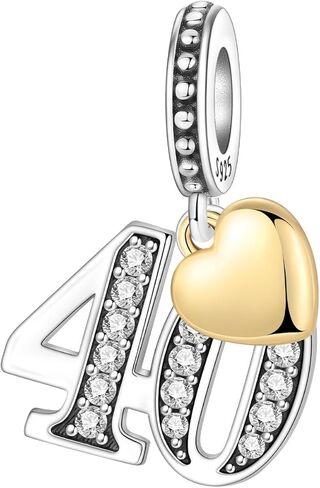 Number Charm for Bracelet & Necklace, Sterling Silver 925 with Cubic Zirconia & 18K Gold Plated Heart, Anniversary Birthday Age Gift (10 13 15 16 18 20 21 25 30 40 50 60) in Saudi Arabia