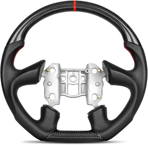 Real Carbon Fiber Steering Wheel For Chevy Corvette C6 4 Spoke 2005, Track Style D-Shaped Flat-Bottom, Perforated Nappa Leather Grips, Red Stripe & Stitching (C6 4 SPOKE 2005 ONLY) in Kuwait