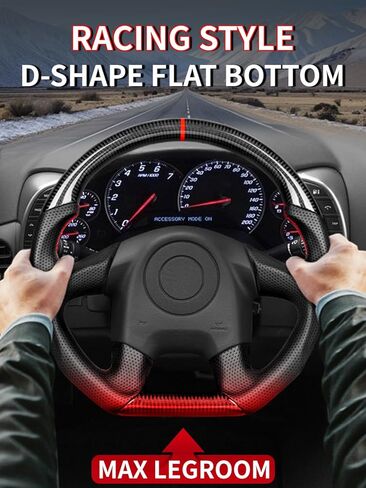 Real Carbon Fiber Steering Wheel For Chevy Corvette C6 4 Spoke 2005, Track Style D-Shaped Flat-Bottom, Perforated Nappa Leather Grips, Red Stripe & Stitching (C6 4 SPOKE 2005 ONLY) in Kuwait