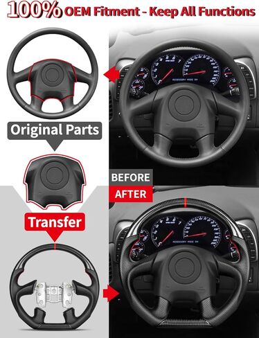 Real Carbon Fiber Steering Wheel For Chevy Corvette C6 4 Spoke 2005, Track Style D-Shaped Flat-Bottom, Perforated Nappa Leather Grips, Red Stripe & Stitching (C6 4 SPOKE 2005 ONLY) in Kuwait