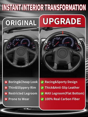 Real Carbon Fiber Steering Wheel For Chevy Corvette C6 4 Spoke 2005, Track Style D-Shaped Flat-Bottom, Perforated Nappa Leather Grips, Red Stripe & Stitching (C6 4 SPOKE 2005 ONLY) in Kuwait