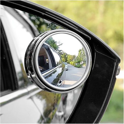2Pcs Car Round Frame Convex Blind Spot Mirror Wide-angle 360 Degree Adjustable Clear Rearview Auxiliary Mirror Driving(WHITE) in Saudi Arabia