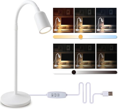DAMI مصباح مكتب LED قابل للتعتيم يعمل بمنفذ USB، 3 أوضاع ألوان مرنة للقراءة معقوفة، مصباح طاولة صغير للعناية بالعين للمنزل والمكتب وغرفة النوم والنوم بجانب السرير - أسود in Kuwait