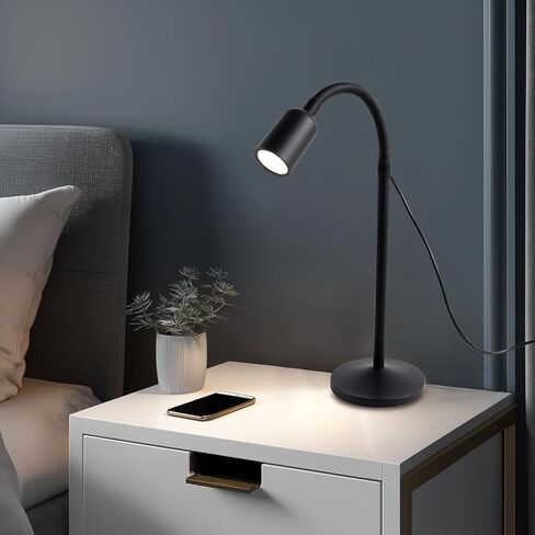 DAMI مصباح مكتب LED قابل للتعتيم يعمل بمنفذ USB، 3 أوضاع ألوان مرنة للقراءة معقوفة، مصباح طاولة صغير للعناية بالعين للمنزل والمكتب وغرفة النوم والنوم بجانب السرير - أسود in Kuwait