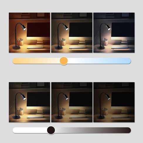 DAMI مصباح مكتب LED قابل للتعتيم يعمل بمنفذ USB، 3 أوضاع ألوان مرنة للقراءة معقوفة، مصباح طاولة صغير للعناية بالعين للمنزل والمكتب وغرفة النوم والنوم بجانب السرير - أسود in Kuwait