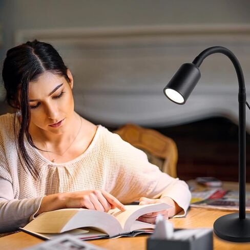 DAMI مصباح مكتب LED قابل للتعتيم يعمل بمنفذ USB، 3 أوضاع ألوان مرنة للقراءة معقوفة، مصباح طاولة صغير للعناية بالعين للمنزل والمكتب وغرفة النوم والنوم بجانب السرير - أسود in Kuwait