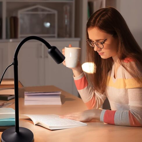 DAMI مصباح مكتب LED قابل للتعتيم يعمل بمنفذ USB، 3 أوضاع ألوان مرنة للقراءة معقوفة، مصباح طاولة صغير للعناية بالعين للمنزل والمكتب وغرفة النوم والنوم بجانب السرير - أسود in Kuwait