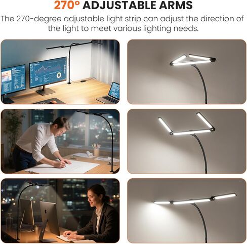مصباح مكتب LED للمنزل المكتبي، مشبك للعناية بالعين على ضوء المكتب مع مشبك، مصباح مهام مهندس معماري، تعتيم بدون خطوات، مصباح طاولة شاشة الكمبيوتر 3 رؤوس مصباح مكتب قابل للتعديل لقراءة منضدة الدراسة باللون الأسود in Kuwait