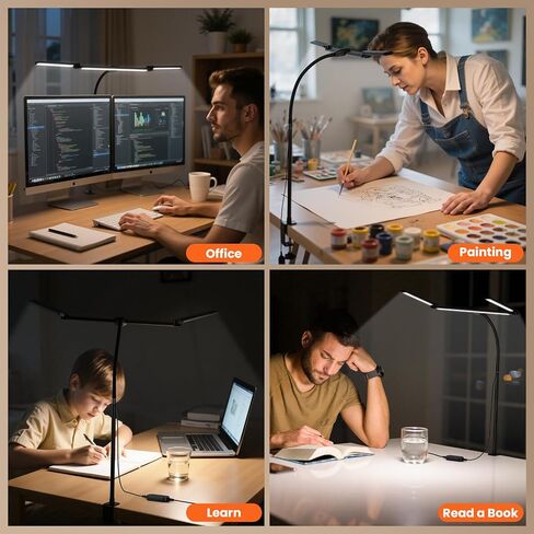 مصباح مكتب LED للمنزل المكتبي، مشبك للعناية بالعين على ضوء المكتب مع مشبك، مصباح مهام مهندس معماري، تعتيم بدون خطوات، مصباح طاولة شاشة الكمبيوتر 3 رؤوس مصباح مكتب قابل للتعديل لقراءة منضدة الدراسة باللون الأسود in Kuwait