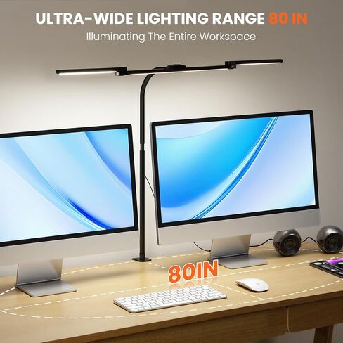 مصباح مكتب LED للمنزل المكتبي، مشبك للعناية بالعين على ضوء المكتب مع مشبك، مصباح مهام مهندس معماري، تعتيم بدون خطوات، مصباح طاولة شاشة الكمبيوتر 3 رؤوس مصباح مكتب قابل للتعديل لقراءة منضدة الدراسة باللون الأسود in Kuwait