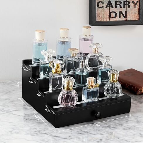 منظم عطر بإضاءة LED للرجال: منظم عطور متعدد أوضاع الإضاءة مع تطبيق وجهاز تحكم عن بعد، حامل عطور خشبي من 4 طبقات مع درج وحجرة مخفية، رف عرض هدية للرجال in Kuwait