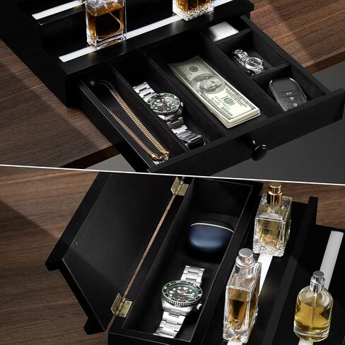 منظم عطر بإضاءة LED للرجال: منظم عطور متعدد أوضاع الإضاءة مع تطبيق وجهاز تحكم عن بعد، حامل عطور خشبي من 4 طبقات مع درج وحجرة مخفية، رف عرض هدية للرجال in Kuwait