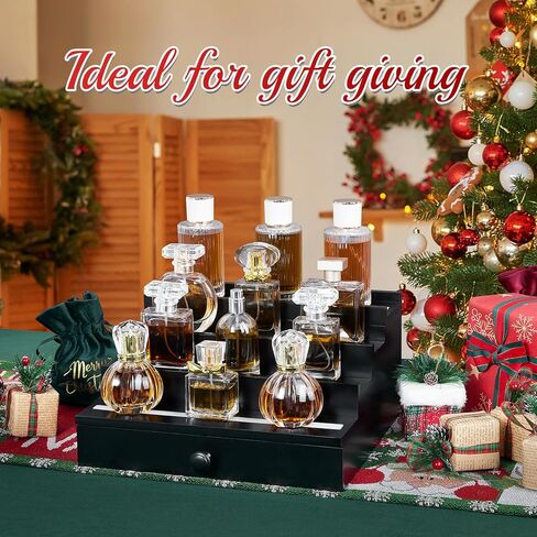 منظم عطر بإضاءة LED للرجال: منظم عطور متعدد أوضاع الإضاءة مع تطبيق وجهاز تحكم عن بعد، حامل عطور خشبي من 4 طبقات مع درج وحجرة مخفية، رف عرض هدية للرجال in Kuwait