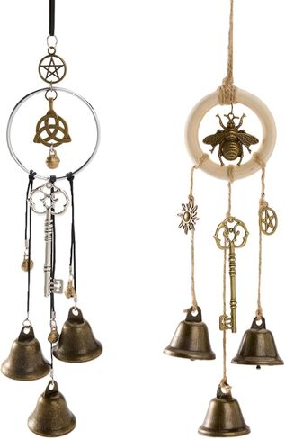 2 Pack Witch Bells for Door Protection - Handmade Witch Bell Hanging Charms for Home, Witchcraft Wind Chimes Decorative Supplies, Security & Spiritual Boho Decor Gift in Saudi Arabia