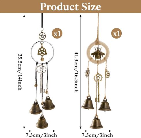 2 Pack Witch Bells for Door Protection - Handmade Witch Bell Hanging Charms for Home, Witchcraft Wind Chimes Decorative Supplies, Security & Spiritual Boho Decor Gift in Saudi Arabia