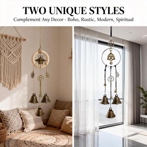 2 Pack Witch Bells for Door Protection - Handmade Witch Bell Hanging Charms for Home, Witchcraft Wind Chimes Decorative Supplies, Security & Spiritual Boho Decor Gift in Saudi Arabia
