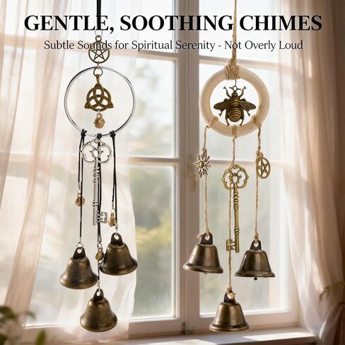 2 Pack Witch Bells for Door Protection - Handmade Witch Bell Hanging Charms for Home, Witchcraft Wind Chimes Decorative Supplies, Security & Spiritual Boho Decor Gift in Saudi Arabia