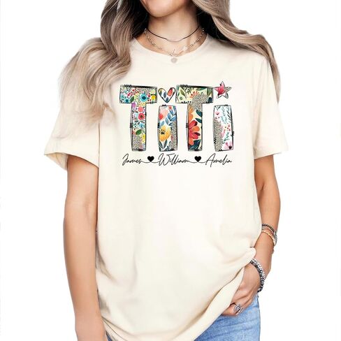 Passion Wear Personalized Wildflowers Titi Shirt Custom Floral Auntie and Kids T-Shirt Gift for Mother's Day in Saudi Arabia