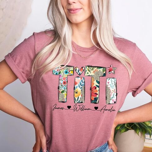 Passion Wear Personalized Wildflowers Titi Shirt Custom Floral Auntie and Kids T-Shirt Gift for Mother's Day in Saudi Arabia