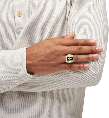 Palm Beach Jewelry Men's 14K Yellow Gold Plated Rectangular Shaped Natural Black Onyx Textured Cross Ring in Saudi Arabia