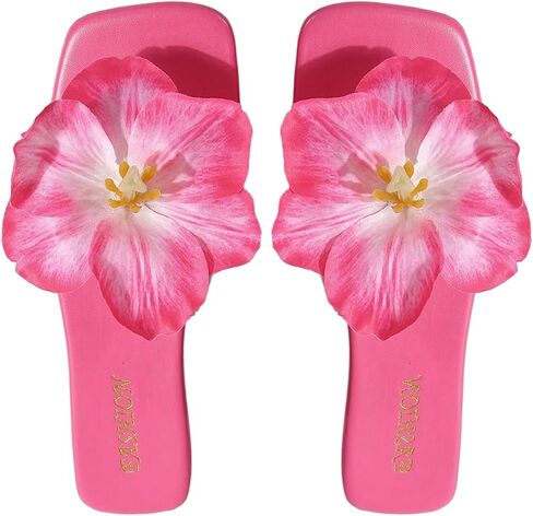 GORGLITTER Women's 3D Flower Sandals Floral Dressy Open Square Toe Flat Sandals Summer Beach Slides 2026 in Saudi Arabia