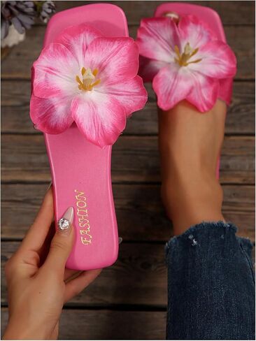 GORGLITTER Women's 3D Flower Sandals Floral Dressy Open Square Toe Flat Sandals Summer Beach Slides 2026 in Saudi Arabia
