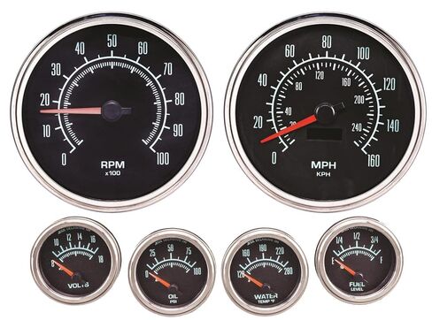 JEGS 41390 سيارة العضلات الرجعية مجموعة 6 قياسات سوداء وجه تناظري أرقام خضراء نقطة حمراء in Kuwait