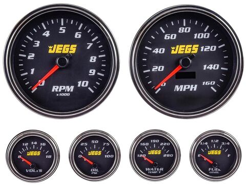 JEGS 41392 مجموعة 6 قياسات، وجه تناظري أسود [5 بوصة. عداد السرعة ومقياس سرعة الدوران] in Saudi Arabia