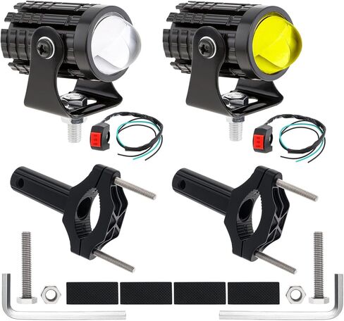 2pcs LED Waterproof Motorcycle Headlight with Switch, Yellow White Dual Color Hi/Lo Beam Spotlight for Motorcycle, 8V - 80V 2400LM 3000K-6000K Aux Spotlight in Saudi Arabia