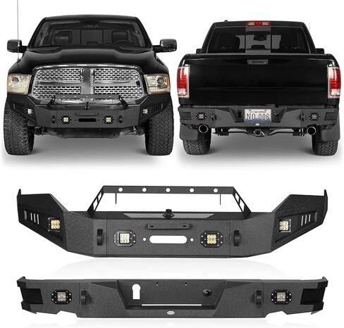 Hooke Road Ram 1500 Front and Rear Bumper Set for 2013-2018 Dodge Ram 1500 (Exclude Rebel) & 2019-2024 Ram 1500 Classic Pickup Truck, Offroad Steel Bumpers with Winch Plate in Saudi Arabia