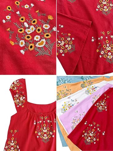 Linen Mini Cute Dress Women Floral Embroidered Dress with Crew Neck and Sleeveless Casual Guest Vintage Dresses in Saudi Arabia