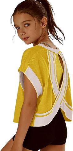 Shirts for Teens Open Back Workout Tops Fashion Summer Casual Cute Tops Short Sleeve Crop Oversized T Shirts Athletic Shirts in Saudi Arabia