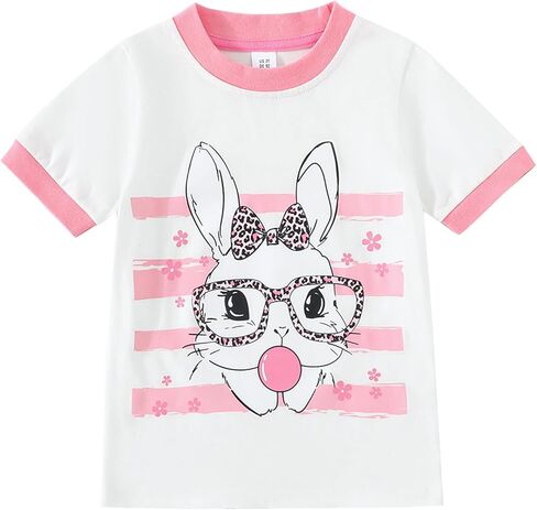 طفل الفتيات الأرنب قمصان قصيرة الأكمام طفل عيد الفصح تي شيرت القطن لطيف طاقم الرقبة تيز القمم 2-7 سنوات in Kuwait