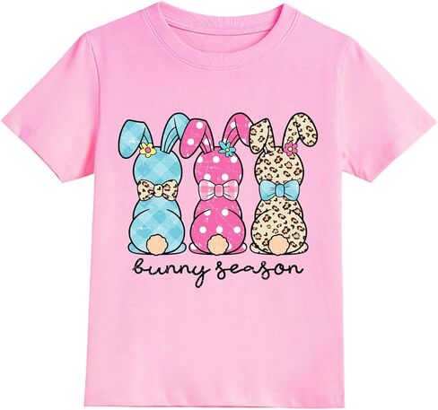 Girls Easter Shirts Kids Bunny T-Shirt Peace Love Peeps Tees Toddler Short Sleeve Tops Happy Easter Day Outfit 2-10T in Kuwait